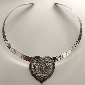 Sterling Silver Collar Necklace with Heart
